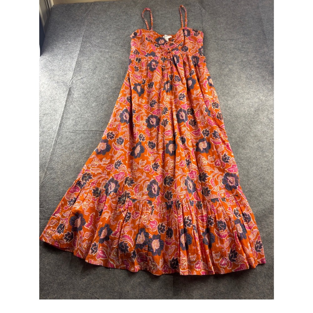 Cleobella Orange Floral Paisley Tiered Maxi Dress Pockets Womens S Resort Whimsy
